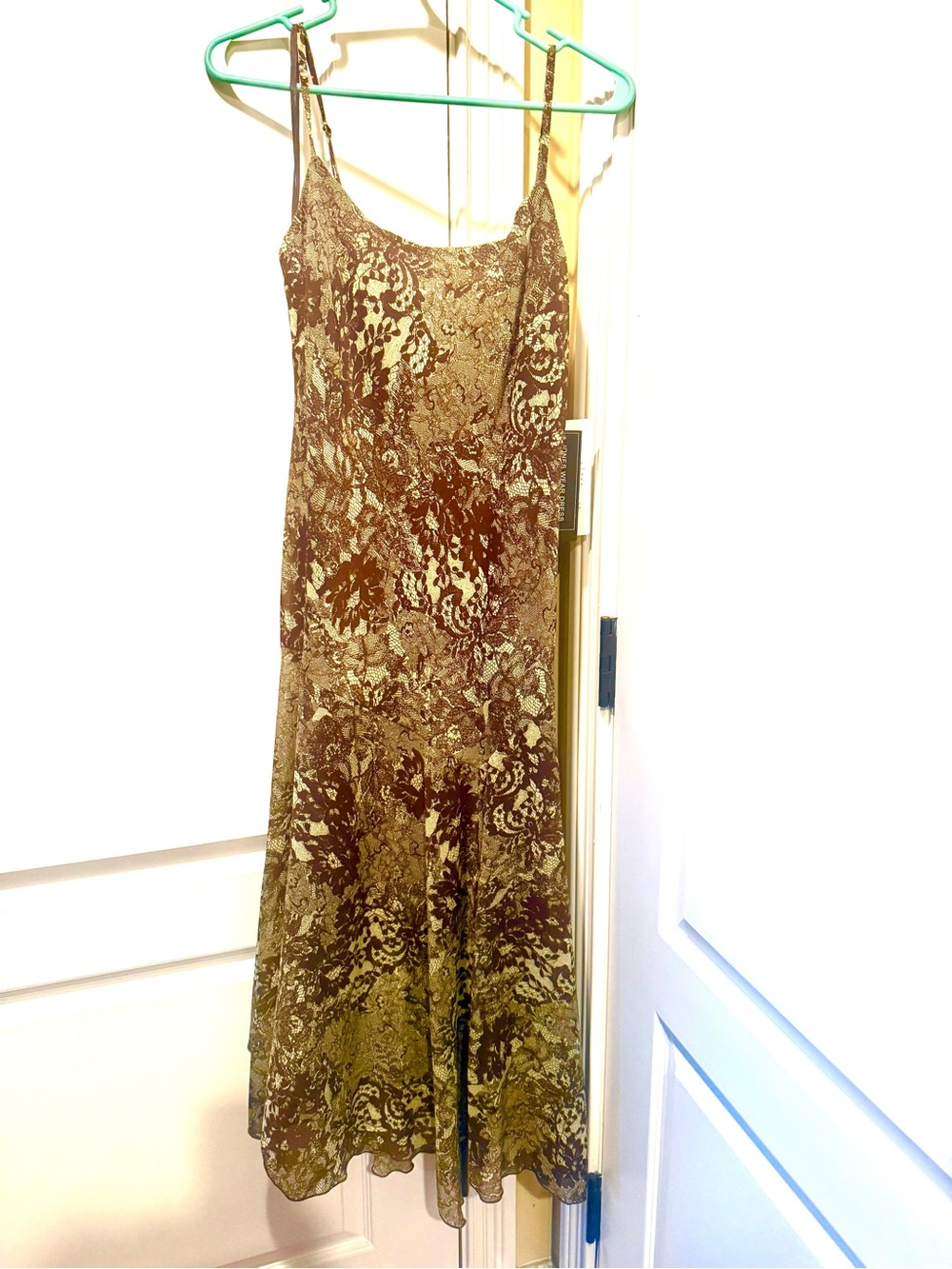 Dark green and brown Lace-Patterned Spaghetti Strap Top